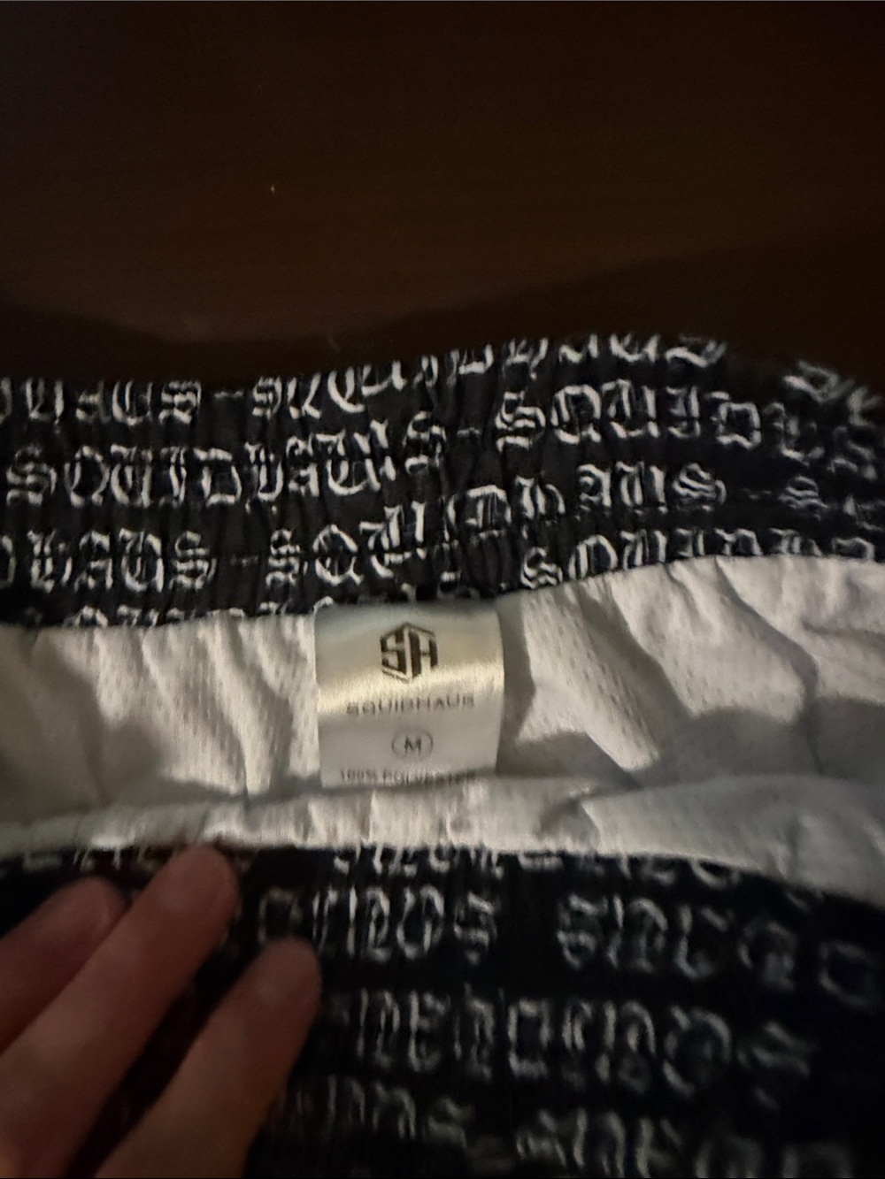 Black Script-Print Athletic Shorts with Drawstring - Picture 2 of 4